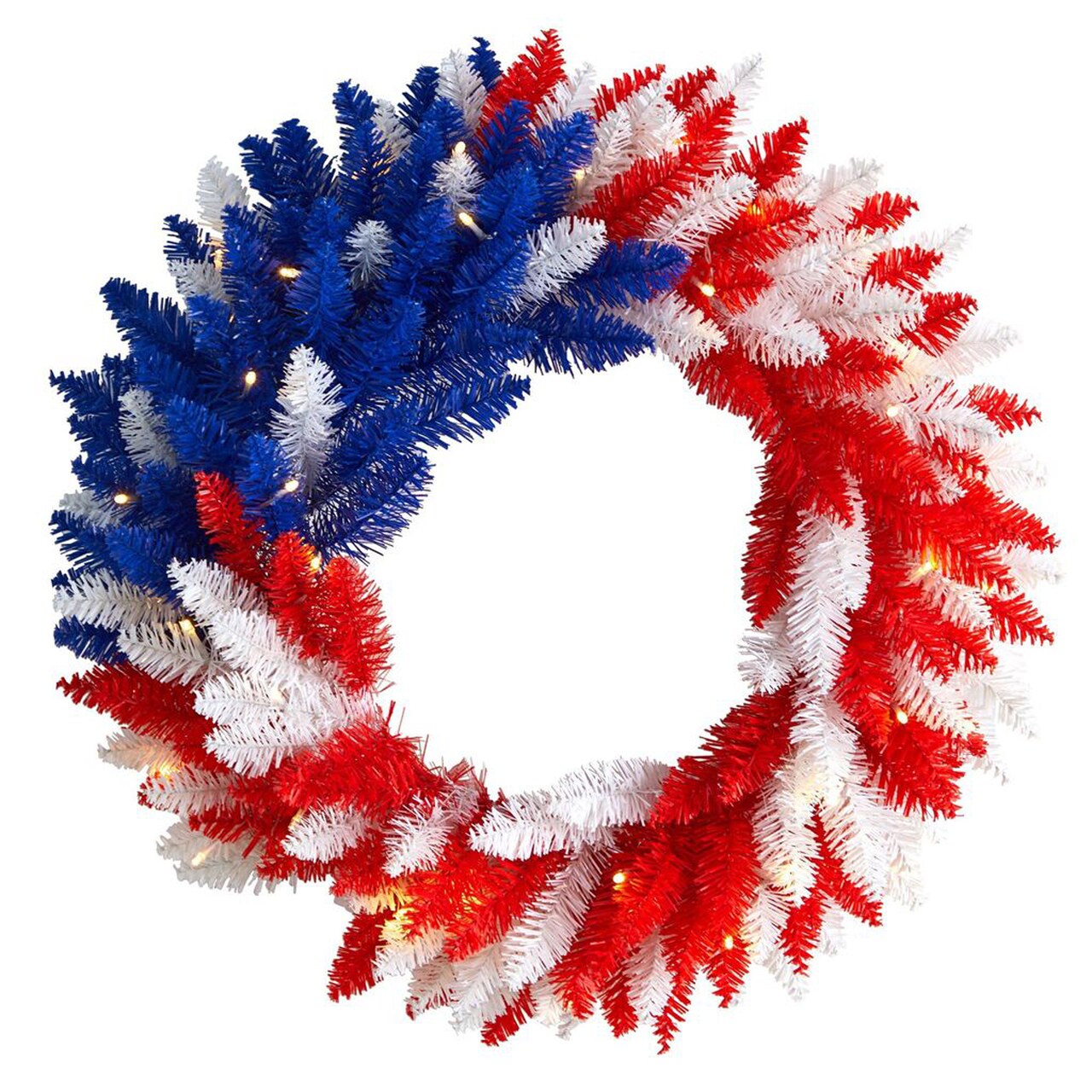 Nearly Natural 18" Patriotic Red, White and Blue "Americana" Wreath with 20 Warm LED Lights
